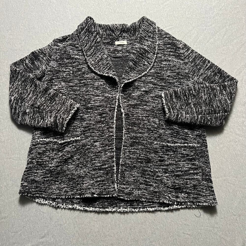 Max Studio Tweed Cardigan Sweater Blazer Cozy One Size Style Black Knit Preppy